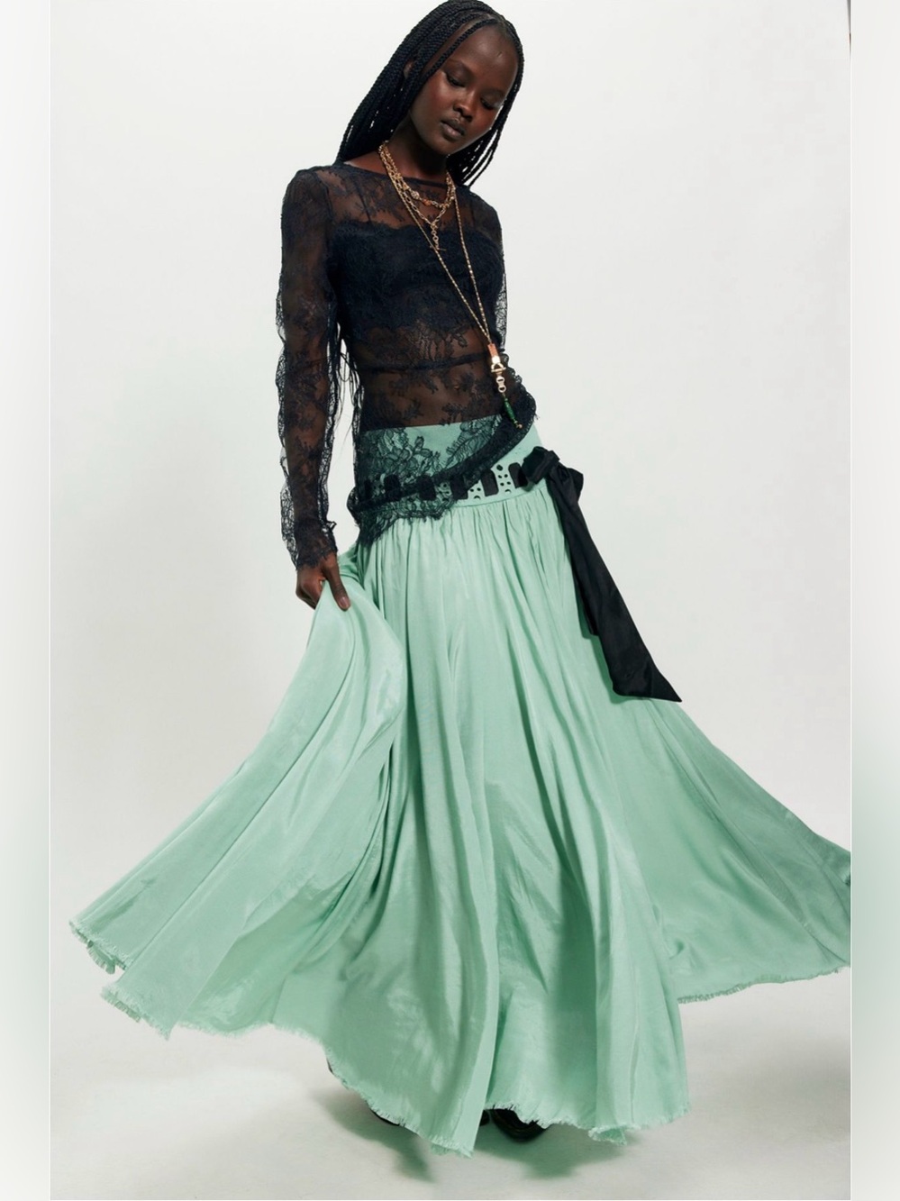Free People Harlow Maxi Skirt Green Mint Size XL